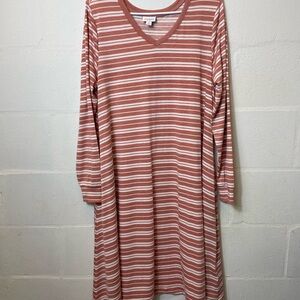 LulaRoe Coral Stripe Long Sleeve Emily Swing Dress